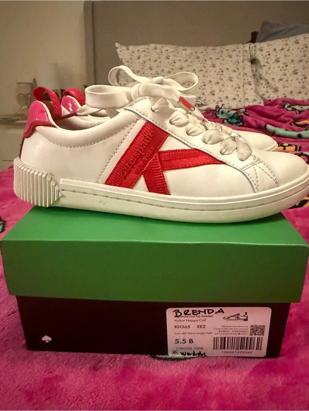 kate spade signature White Sneakers with Pink Accent